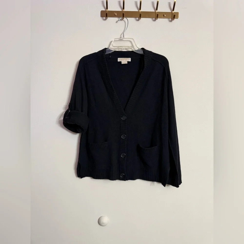 MICHAEL KORS Classic Black Cardigan 100% Cashmere Sweater XS